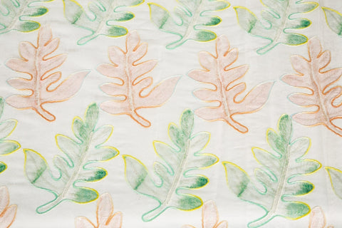 Watercolor Promenade: Abstract Leaf Embroidery Sequin Silk Sheer Fabric Series